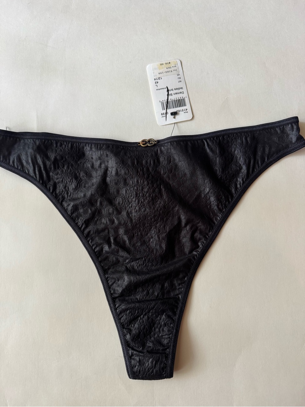Escada Black leather Textured bikini with Gold Accent